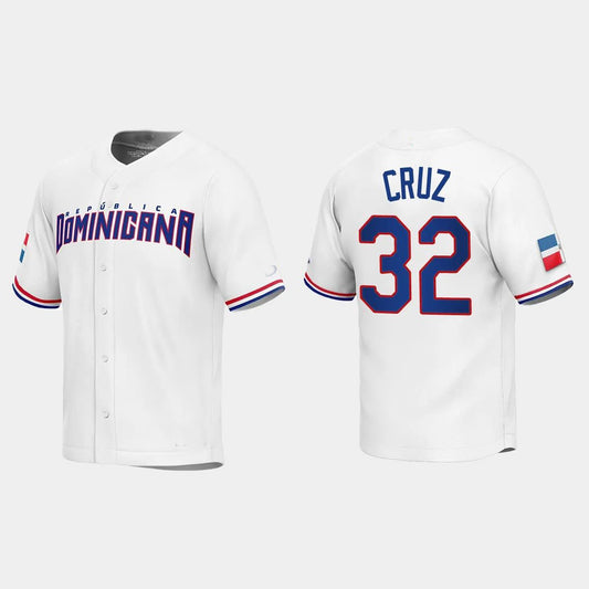 #32 NELSON CRUZ DOMINICAN REPUBLIC BASEBALL 2023 WORLD BASEBALL CLASSIC REPLICA JERSEY – WHITE Stitches Baseball Jerseys