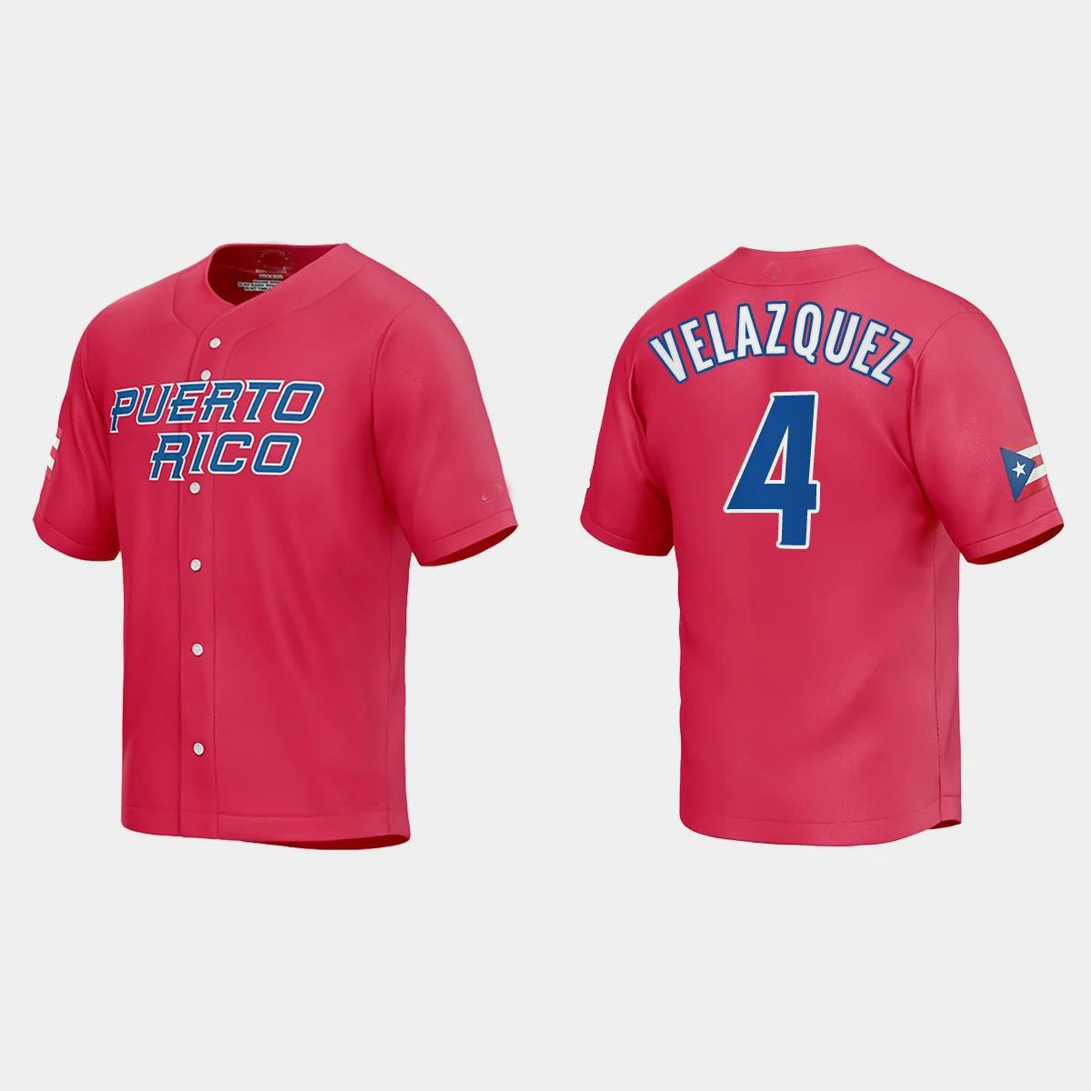 #4 NELSON VELAZQUEZ PUERTO RICO BASEBALL 2023 WORLD BASEBALL CLASSIC JERSEY – RED Stitches Baseball Jerseys