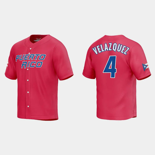 #4 NELSON VELAZQUEZ PUERTO RICO BASEBALL 2023 WORLD BASEBALL CLASSIC JERSEY – RED Stitches Baseball Jerseys