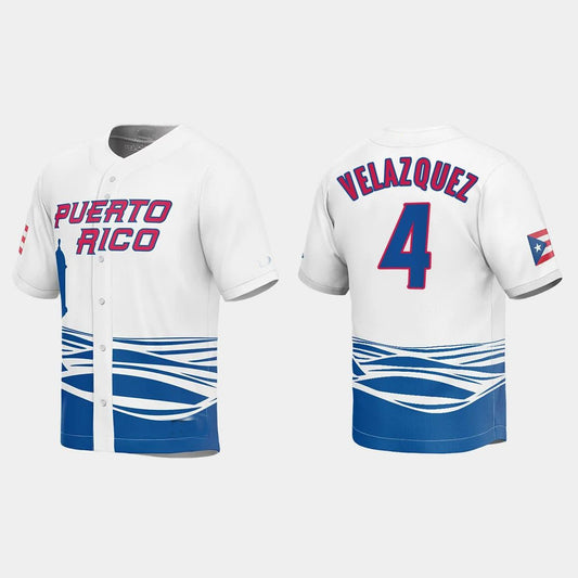 #4 NELSON VELAZQUEZ PUERTO RICO BASEBALL 2023 WORLD BASEBALL CLASSIC JERSEY – WHITE Stitches Baseball Jerseys