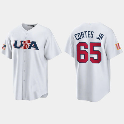 #65 NESTOR CORTES JR. NEW YORK YANKEES 2023 WORLD BASEBALL CLASSIC USA REPLICA JERSEY – WHITE Stitches Baseball Jerseys