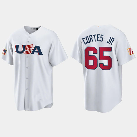 #65 NESTOR CORTES JR. NEW YORK YANKEES 2023 WORLD BASEBALL CLASSIC USA REPLICA JERSEY – WHITE Stitches Baseball Jerseys