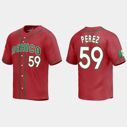 #59 OLIVER PEREZ MEXICO BASEBALL 2023 WORLD BASEBALL CLASSIC REPLICA JERSEY – RED Stitches Baseball Jerseys