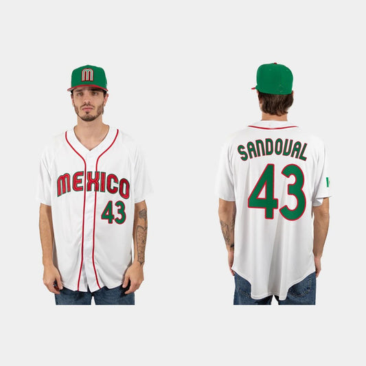 #43 PATRICK SANDOVAL MEXICO BASEBALL 2023 WORLD BASEBALL CLASSIC JERSEY – WHITE Stitches Baseball Jerseys