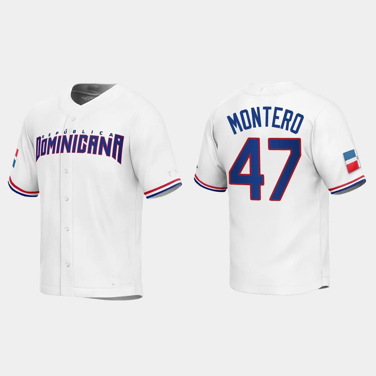#47 RAFAEL MONTERO DOMINICAN REPUBLIC BASEBALL 2023 WORLD BASEBALL CLASSIC REPLICA JERSEY – WHITE Stitches Baseball Jerseys