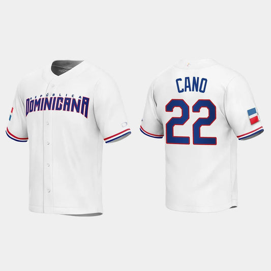 #22 ROBINSON CANO DOMINICAN REPUBLIC BASEBALL 2023 WORLD BASEBALL CLASSIC REPLICA JERSEY – WHITE Stitches Baseball Jerseys