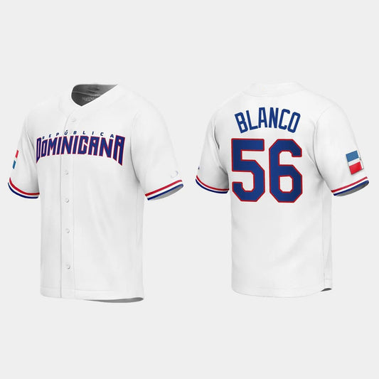#56 RONEL BLANCO DOMINICAN REPUBLIC BASEBALL 2023 WORLD BASEBALL CLASSIC REPLICA JERSEY – WHITE Stitches Baseball Jerseys