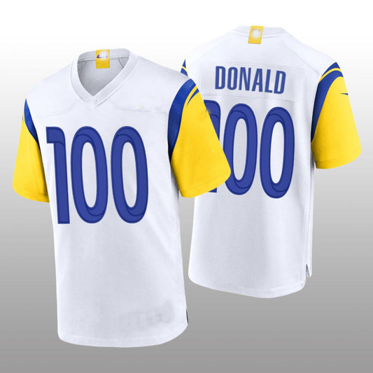 Custom LA.Rams Football Jerseys Aaron Donald White Records 100th Career Sacks Game Jersey Stitched Jersey