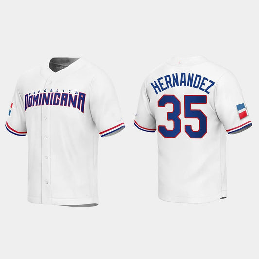 #35 TEOSCAR HERNANDEZ DOMINICAN REPUBLIC BASEBALL 2023 WORLD BASEBALL CLASSIC REPLICA JERSEY – WHITE Stitches Baseball Jerseys